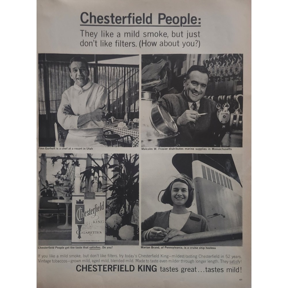 Chesterfield King Cigarettes Magazine Ad 1960s Mid-Century People 10x13